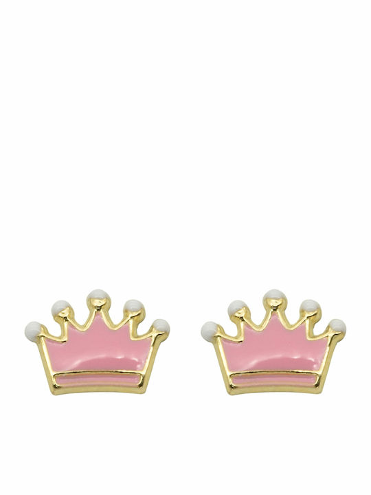 Kids Earrings Studs Crowns made of Gold 9K