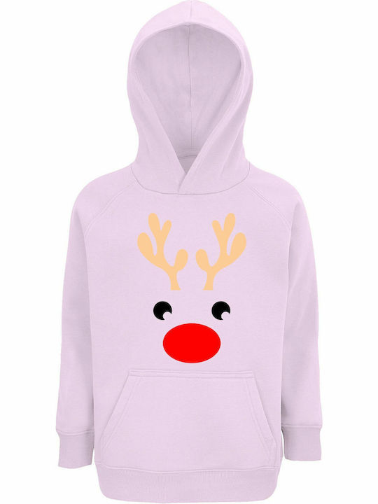 kirikoko Παιδικό Φούτερ με Κουκούλα και Τσέπες Creamy Pink Rudolph The Red Nosed Reindeer, Christmas