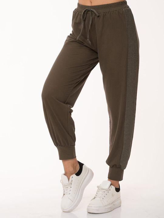 Boutique Pantaloni de trening pentru femei cu cauciuc Kaki