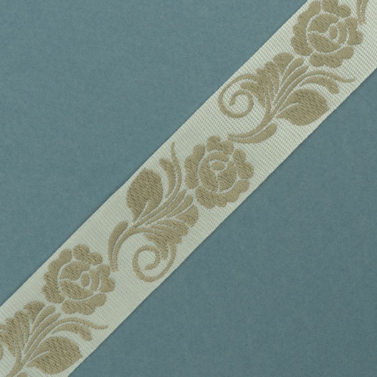 Кордела Тъкан Jacquard Кремаво Бежови Рози 3см Метър
