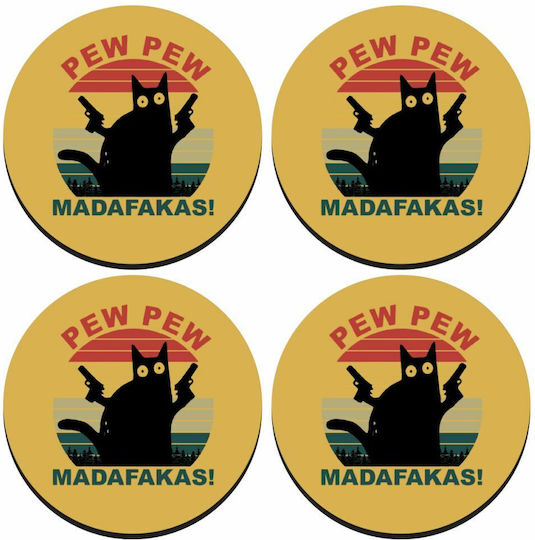 Koupakoupa Pew Pew Madafakas Rotund Suporturi pentru pahare Lemn Galben 4buc