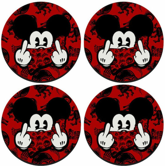Koupakoupa Mickey Fingers Rund Untersetzer Hölzernes Rot 4Stück