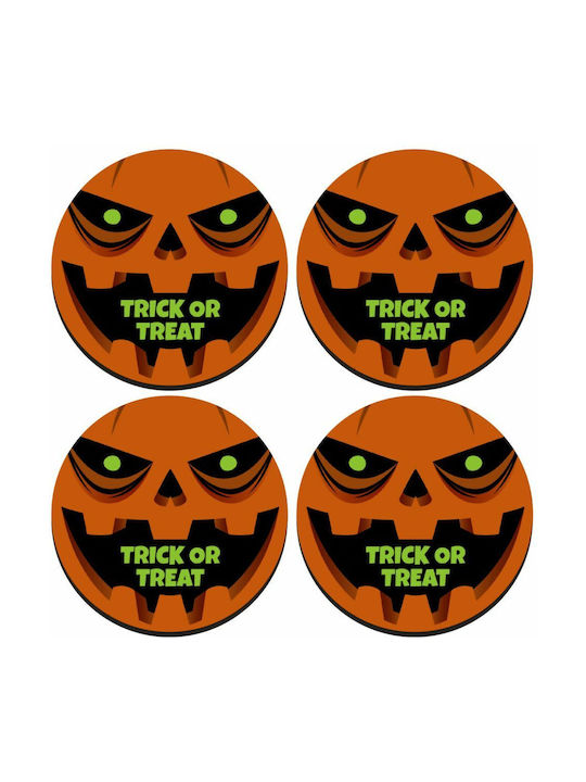 Koupakoupa Halloween Trick Treat Pumpkins Rund Untersetzer Hölzernes Orange 4Stück
