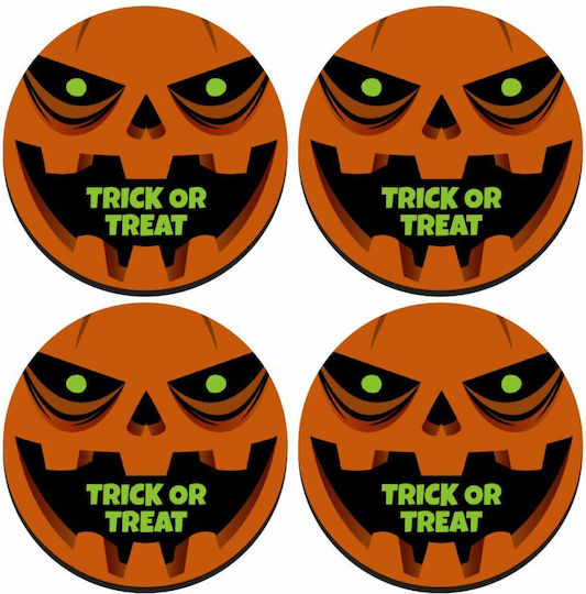 Koupakoupa Halloween Trick Treat Pumpkins Rotund Suporturi pentru pahare Lemn Portocaliu 4buc