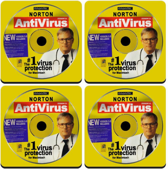 Koupakoupa Wooden Yellow Coasters Norton Antivirus 4pcs