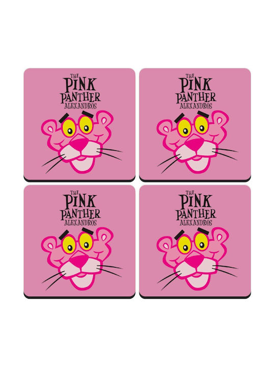Koupakoupa Panther Untersetzer Hölzernes Rosa 4Stück