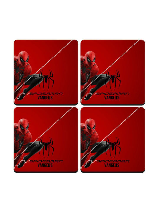 Koupakoupa Wooden Red Coasters Spiderman 4pcs