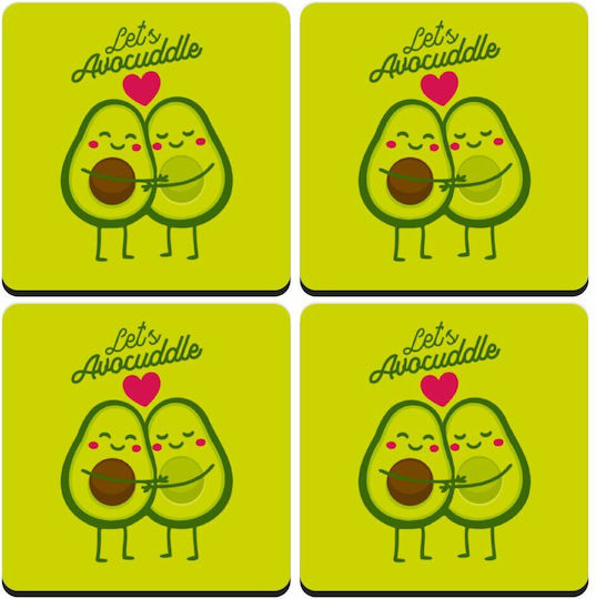 Koupakoupa Let's Avocuddle Untersetzer Hölzernes Grün 4Stück
