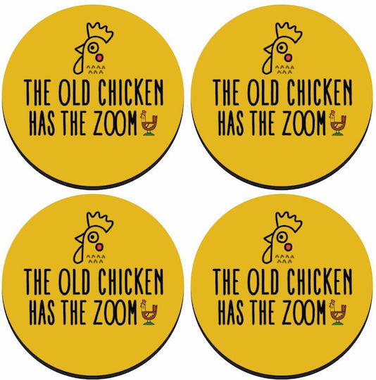 Koupakoupa Old Chicken Has Zoom Rund Untersetzer Hölzernes Gelb 4Stück