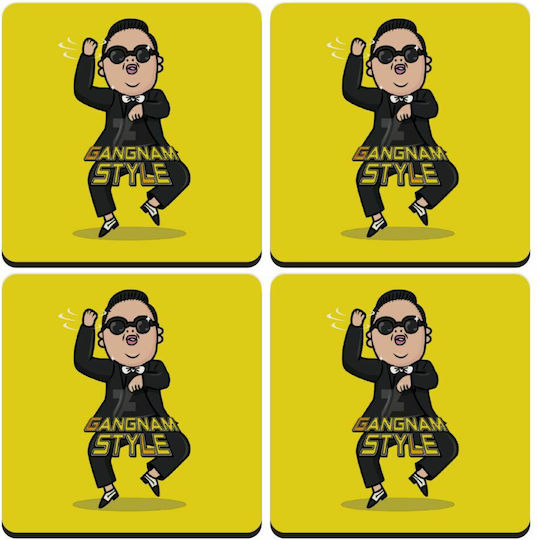 Koupakoupa Psy Gangnam Style Σουβέρ Ξύλινο Κίτρινο 4τμχ