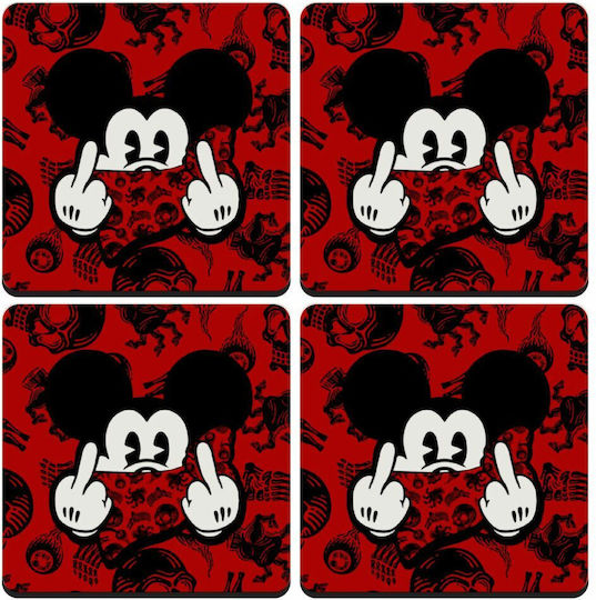 Koupakoupa Wooden Red Coasters Mickey Fingers 4pcs