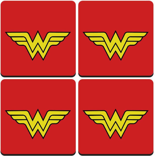 Koupakoupa Wooden Red Coasters Wonder Woman 4pcs
