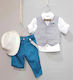 Carousel Costum de Botez cu Vestă pentru Băiat Albastru 6buc