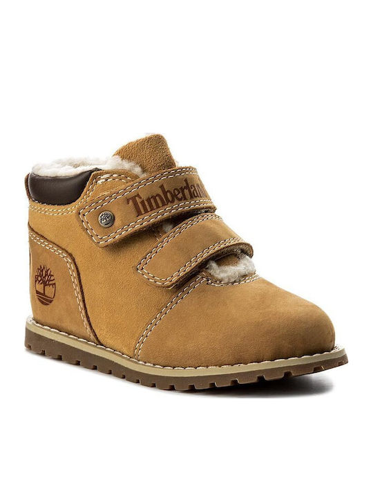 Pokey Pine Suede Kids Boots with Velcro Brown