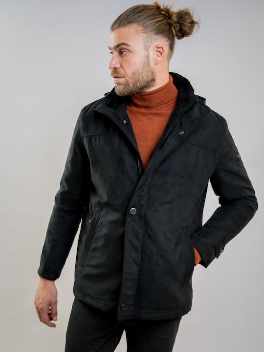 New Company Herren Winter Jacke Leder Μαύρο.