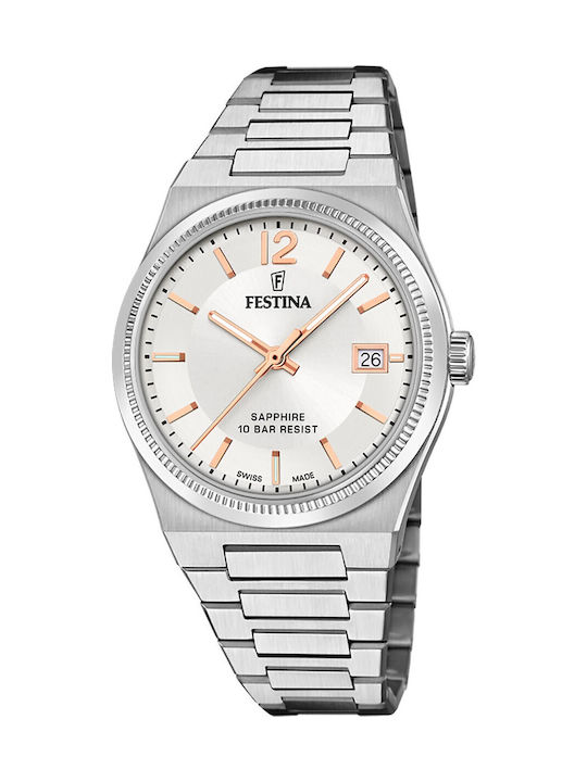 Festina Γυναικείο Ρολόι 35mm Μπαταρίας με Ασημί...