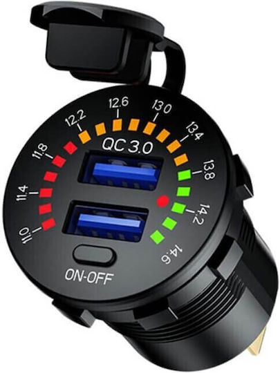 Motorradladegerät Schnellladung mit Anschlüssen: 2xUSB mit Voltmeter