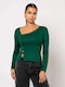 Noobass Women's Blouse Long Sleeve with V Neckline Green