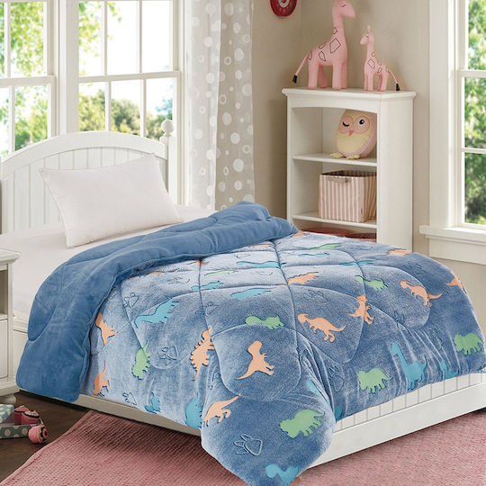 Dimcol Kids Duvet Cover Glow in the Dark Single Dinosaur Blue 160x220cm