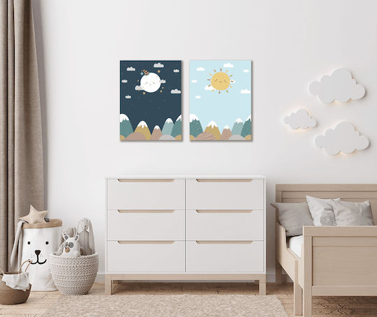Kids Wall Art 2 Piece Day and Night 30x40cm