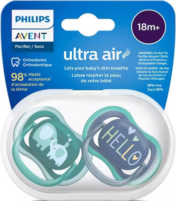 Philips Ορθοδοντικές Πιπίλες Σιλικόνης Ultra Air Ελέφαντας-Hello Μπλε / Πράσινο για 18+ μηνών 2τμχ