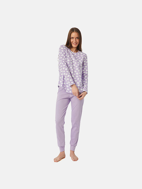 Minerva De iarnă Set Pijamale pentru Femei De bumbac Purple