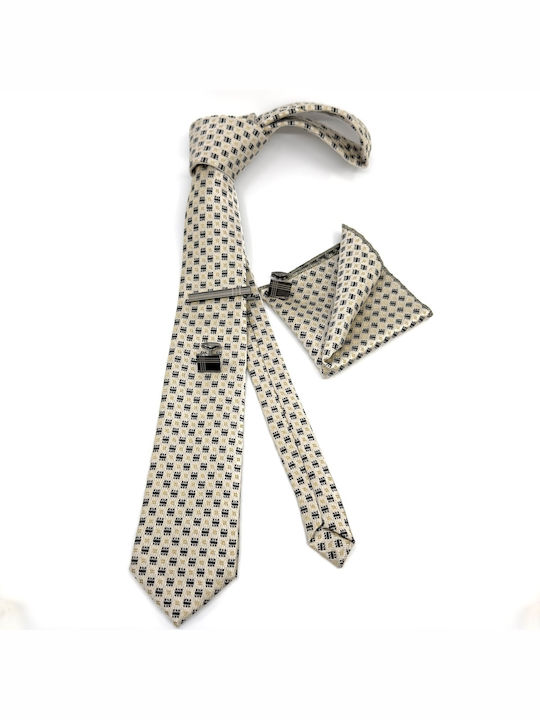 Legend Accessories Τυπου Micro Herren Krawatten Set Gedruckt in Beige Farbe