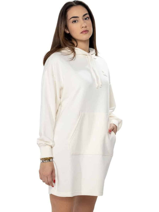 PUMA Classics Mini Sportliches Damenkleid Langärmelig mit Kapuze Off-White 621415-99