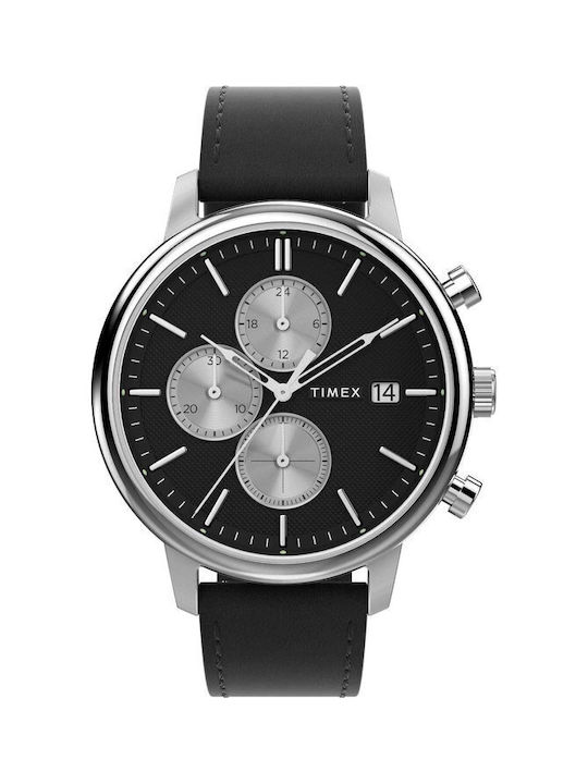 Timex Chicago Ανδρικό Ρολόι Χρονογράφος Μπαταρίας με Μαύρο Δερμάτινο Λουράκι