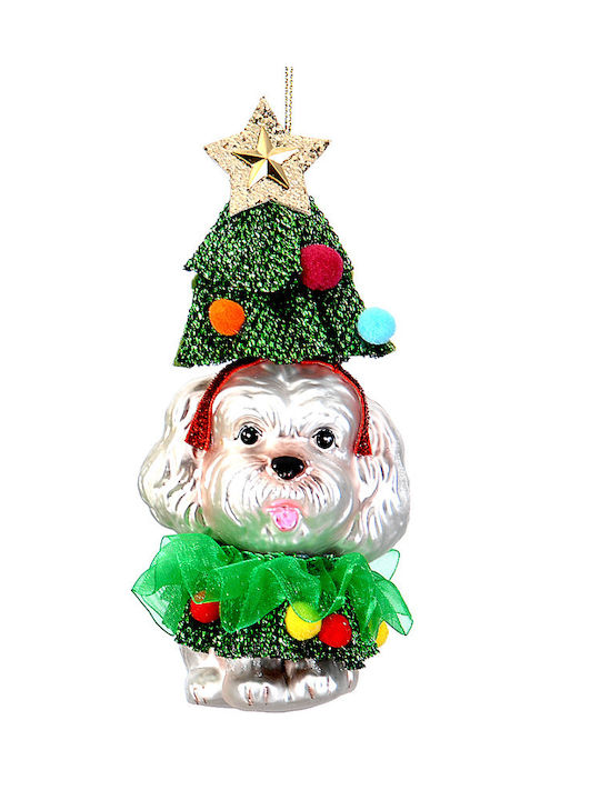 Ornament de Crăciun Câine Sticlos cu Pulbere de Aur cu Paiete
