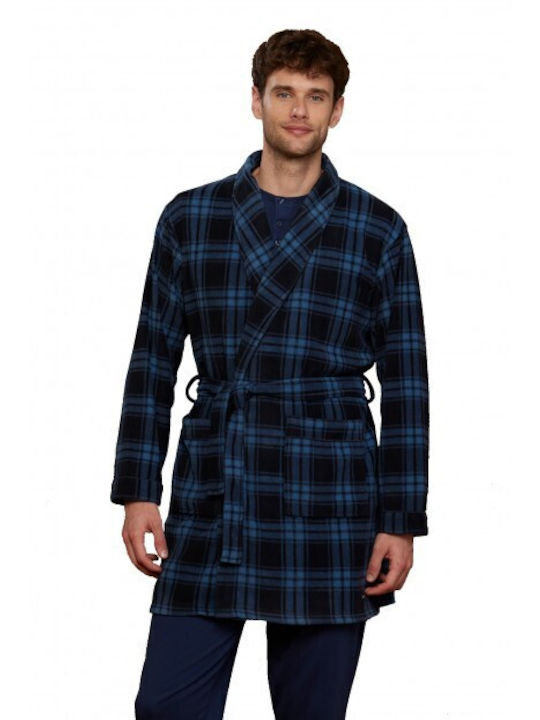 Noidinotte Men's Winter Fleece Pajama Robe Dark Blue