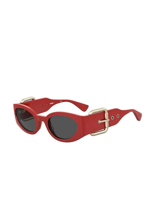 Moschino Women's Sunglasses with Red Plastic Frame and Gray Lens