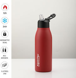 AlpinPro Μπουκάλι Θερμός Κόκκινο 600ml με Καλαμάκι