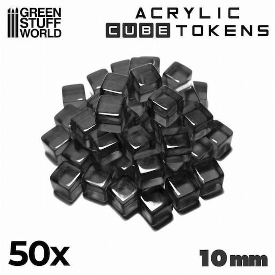 Green Stuff World Cube Tokens 10mm Clear Black X50 Jeton
