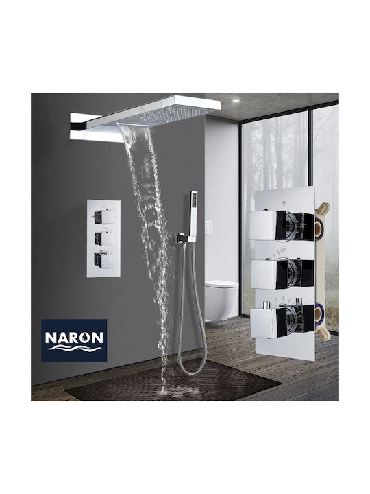 Naron Set cap de duș Încorporat pentru Duș 3 ieșiri Unelte pentru măcelari Chrome