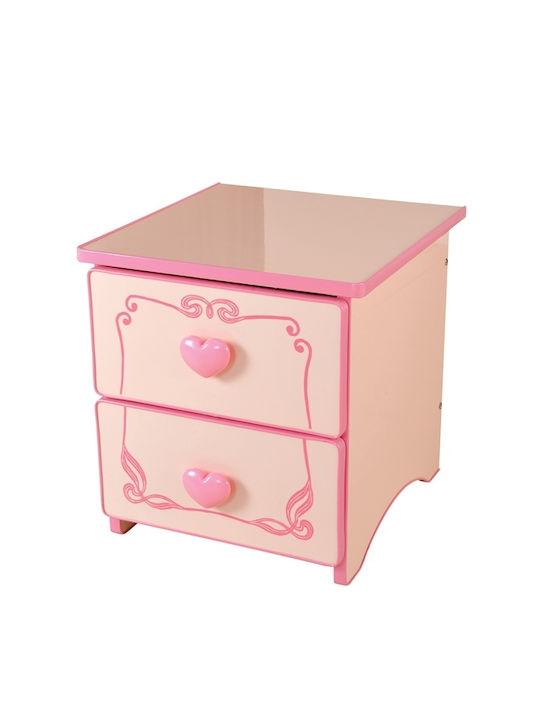 Wooden Kids Bedside Table Pink 47x45x48cm