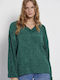 Funky Buddha Women's Long Sleeve Sweater with V Neckline Green