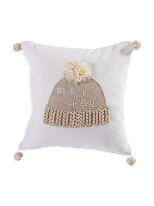 Nef-Nef Homeware Коледна Декоративна Възглавница chiara Квадрат Бял 30x30cm Шапка