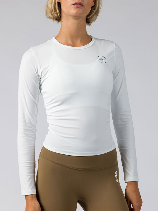 GSA Damen Sportliches Bluse Langärmelig White