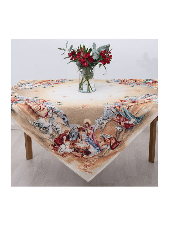 Dimeco Christmas Tablecloth Fabric Beige L140xW140cm.