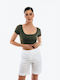 Ecstasy Women's Crop Top Short-sleeved Khaki