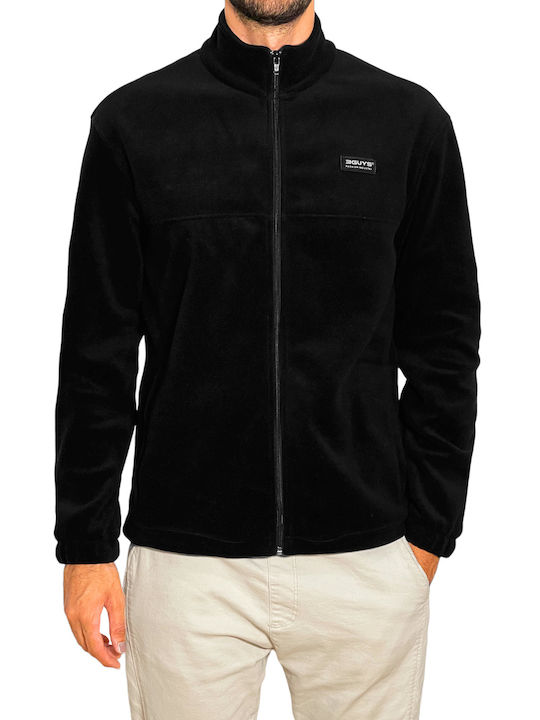 3Guys Men's Fleece Cardigan BLACK