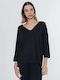Vero Moda Damen Bluse mit 3/4 Ärmel & V-Ausschnitt Black Lurex