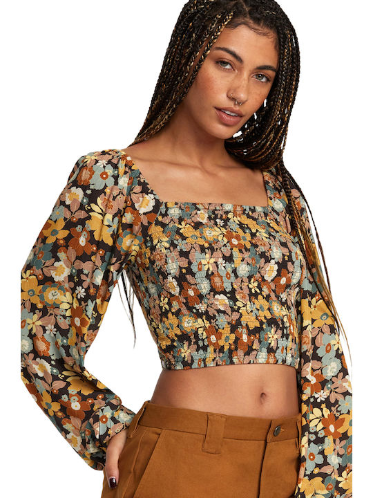 Women's Crop Top Long Sleeve Floral Java