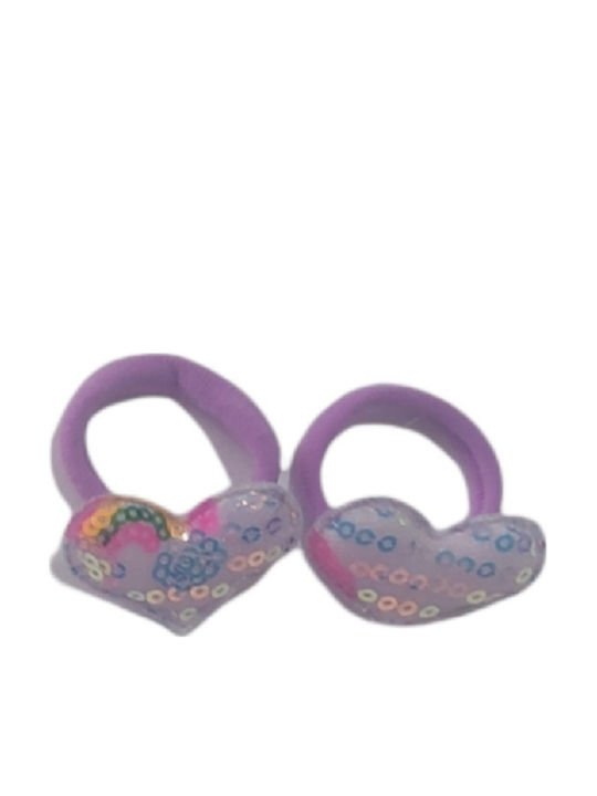 Ro-Ro Accessories Καρδιά Σετ Παιδικά Λαστιχάκια Καρδια Μωβ 2τμχ