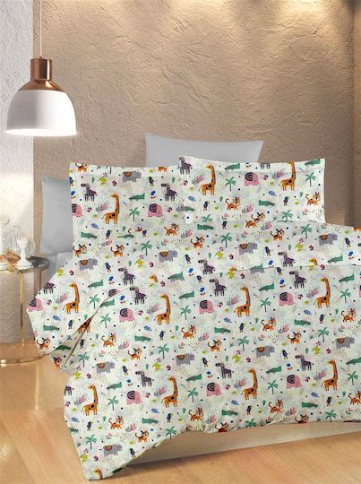 Dimcol Комплект чаршафи Единично Памучни Zoo 556 White-Multi 160x240см 3бр
