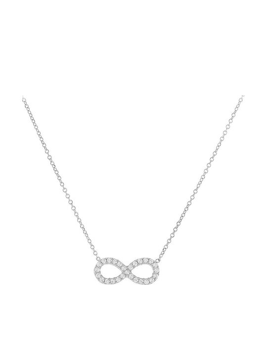 Necklace Infinity from White gold 14K with Zircon
