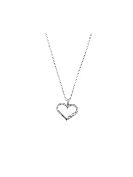 Necklace with design Heart from White Gold 14K with Zircon