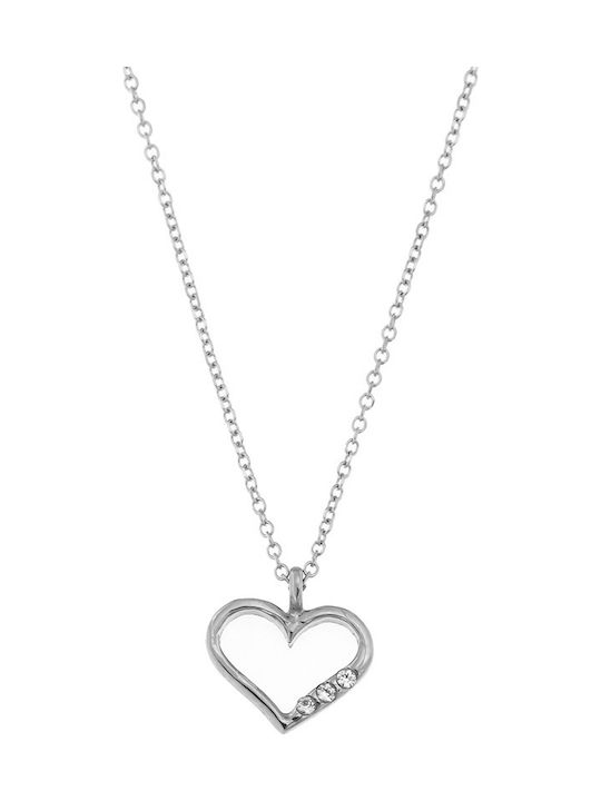 Necklace with design Heart from White gold 14K with Zircon