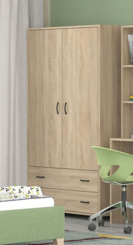 Two Door Wardrobe with 2 Drawers Brown 90x50x180cm